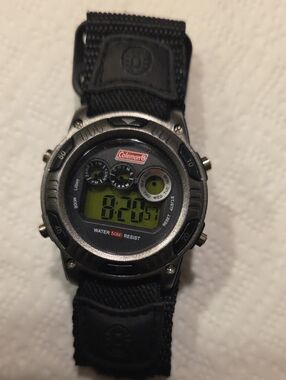 Coleman Black Digital Outdoor Stopwatch Watch with Green LCD